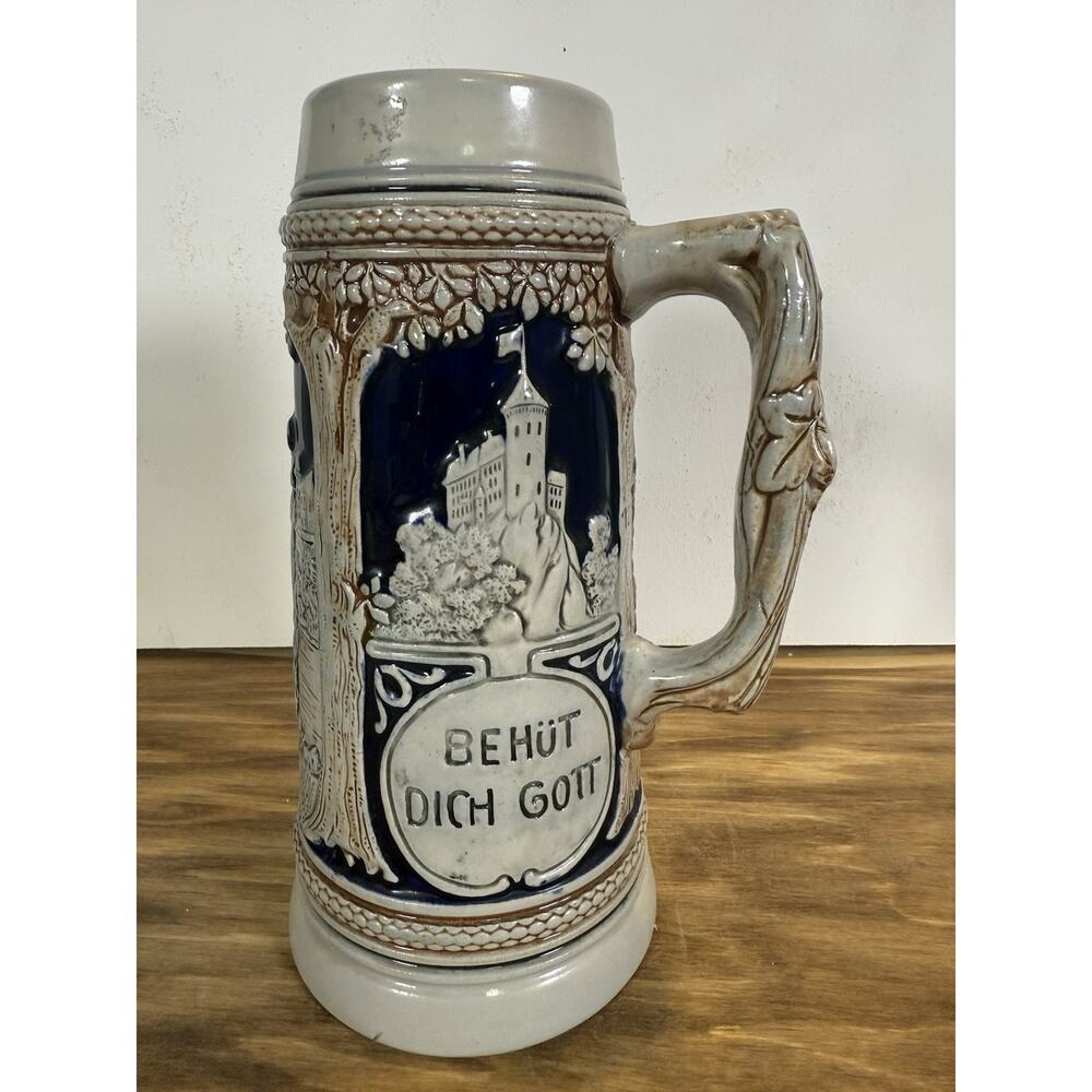 ✨Vintage ✨Thewalt German Beer Stein 9” Trumpet Player Horse Castle West Germany‎